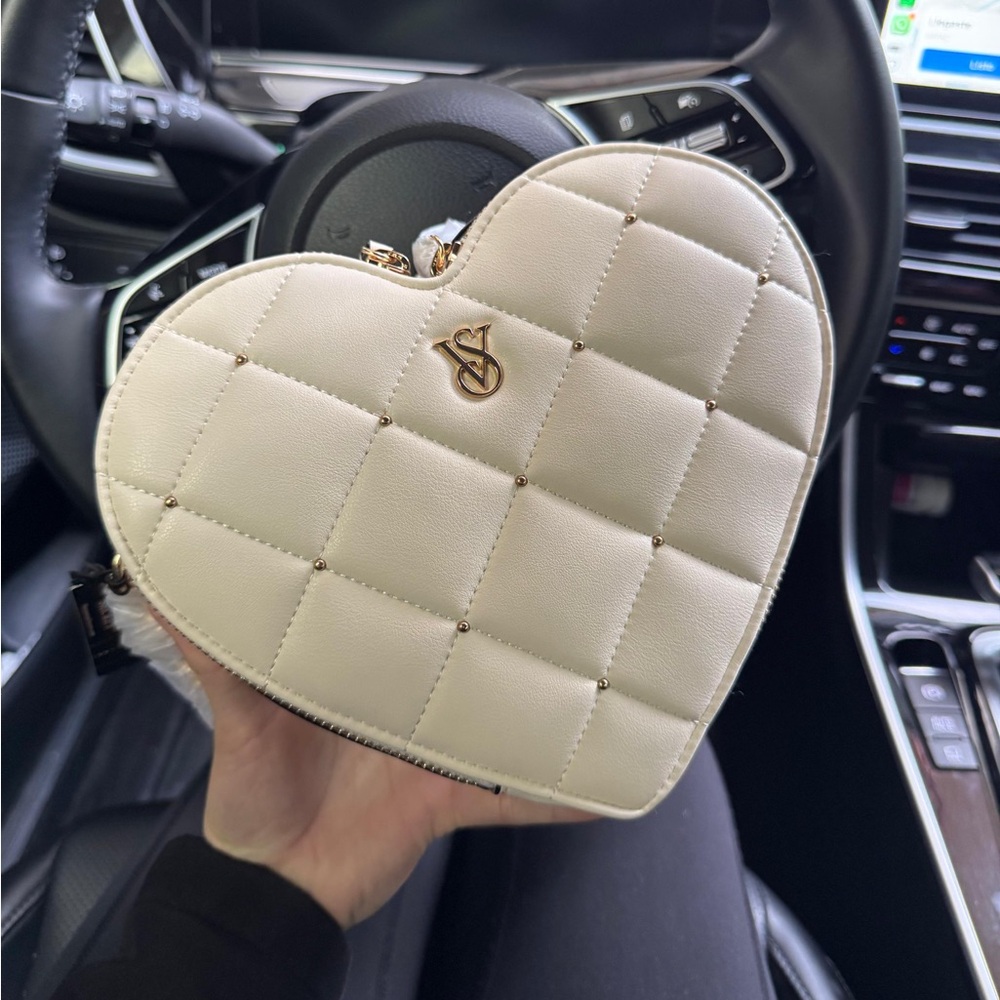 Heart-Shaped Cream Quilted Bag